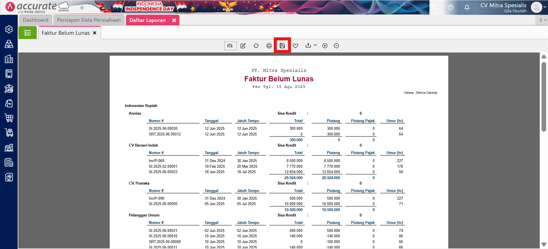 simpan format laporan yang sudah dimodifikasi